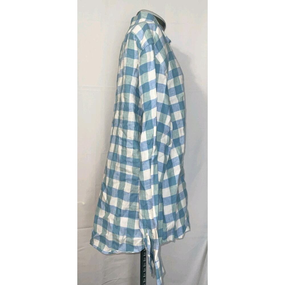 LL Bean Shirt Men Large 100% Linen Windowpane Plaid Button Down Blue - Picture 2 of 11